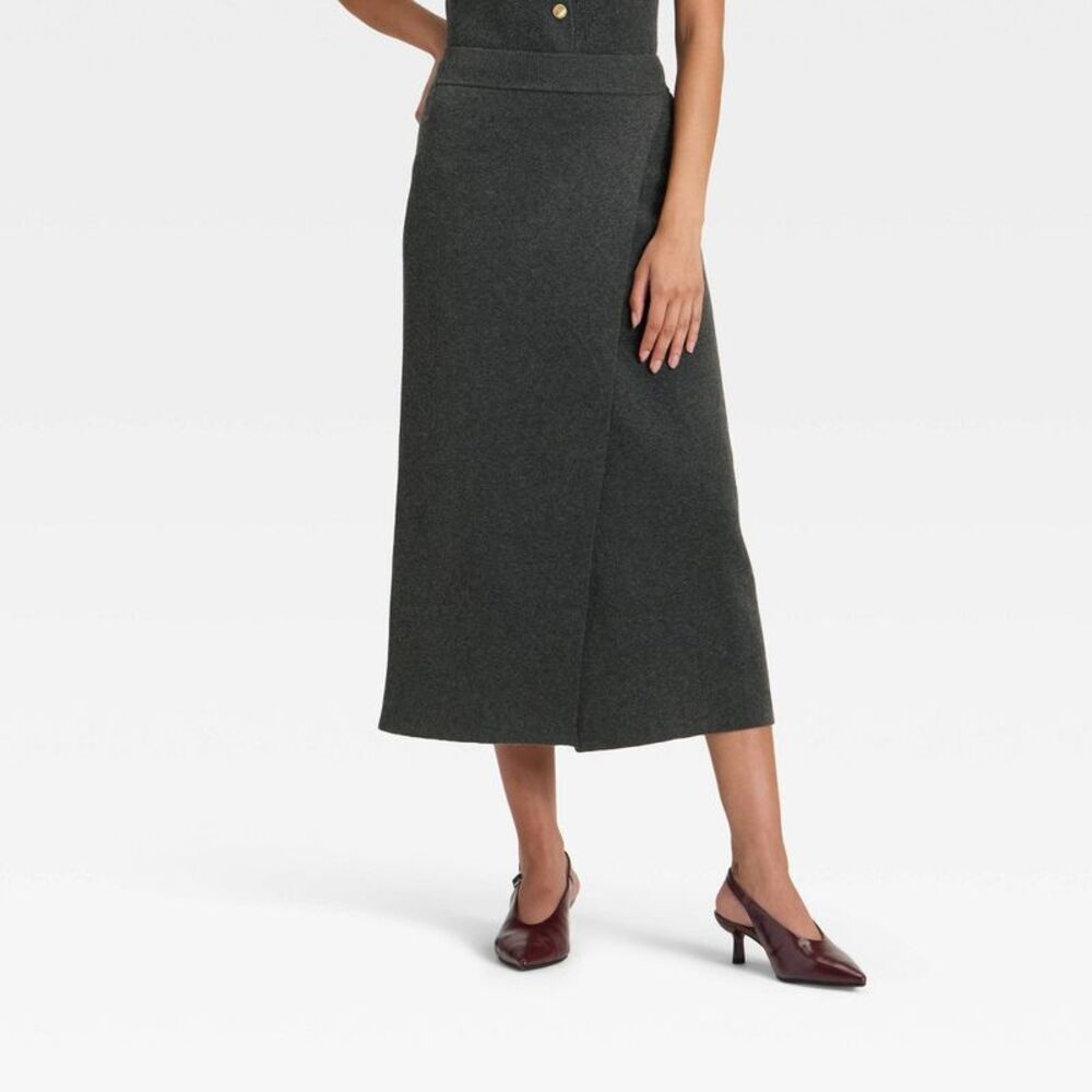 Women's Wrap Column Midi Skirt - A New Day Charcoal S